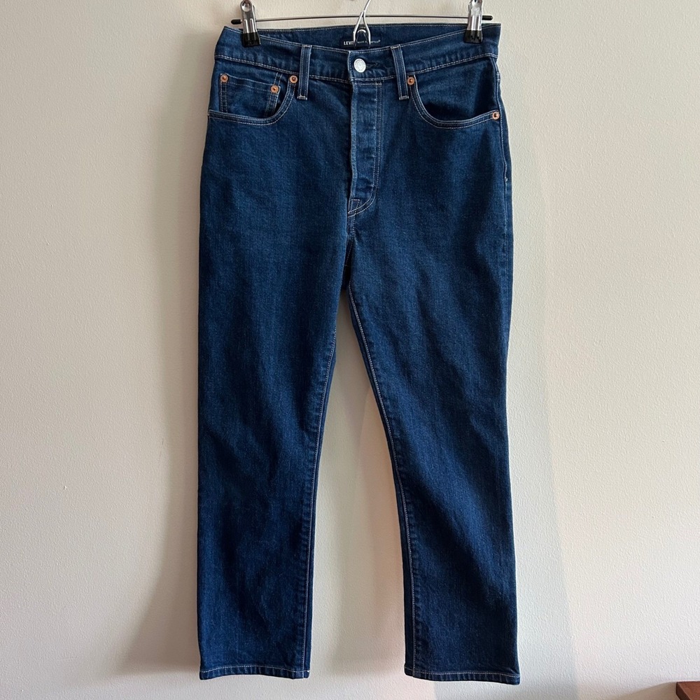 Levi's 501 Crop Jeans Dark Wash 29 High Rise Straight Leg - Picture 1 of 7